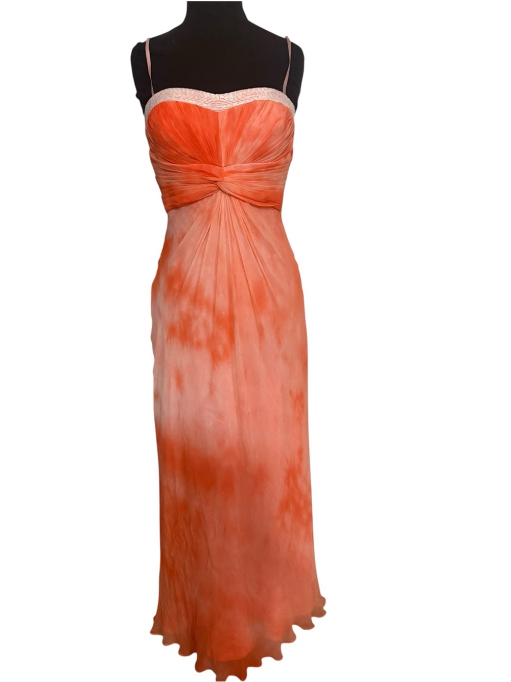 Aidan Mattox Y2K Sunset Ombré Beaded Chiffon Maxi Dress Fairy Gown S Homecoming